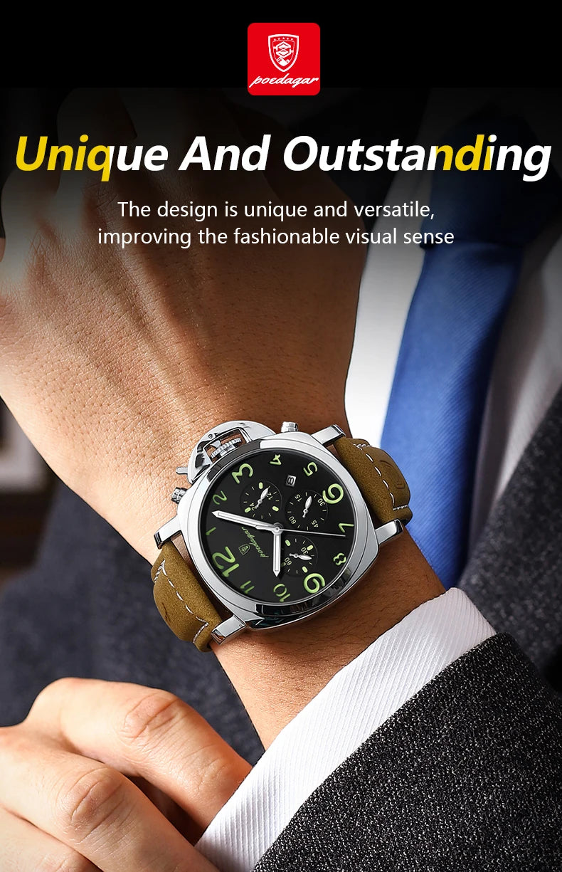 S-Couro Luxury Military Leather Watch SILVER Brand Watch