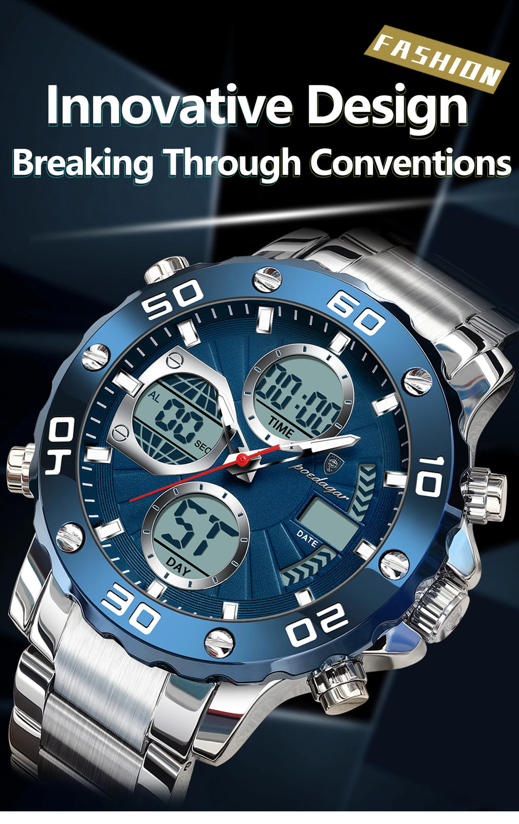 S-Digital Luxury men watch SILVER Brand Watch