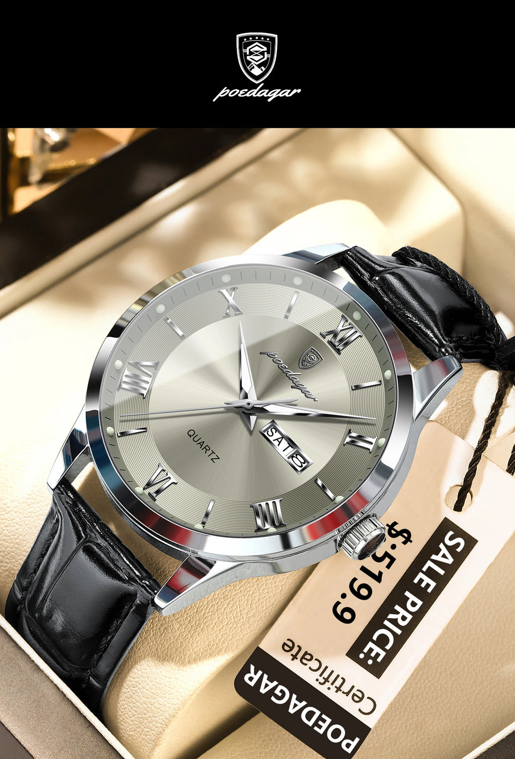 S-Leather Military Leather Luminous Luxury Watch SILVER Brand Watch
