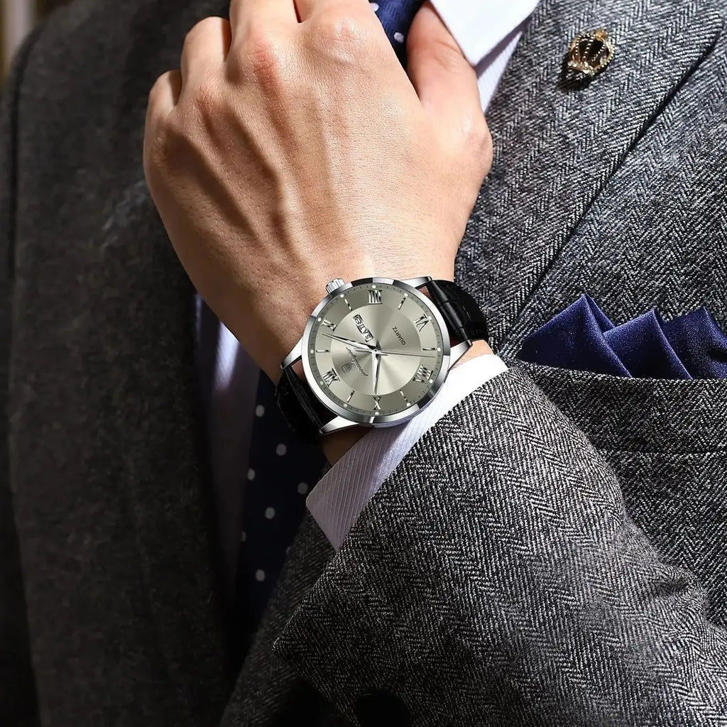 S-Leather Military Leather Luminous Luxury Watch SILVER Brand Watch